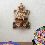 Ceramic mask, 'Tlaxcala Jaguar Warrior' - Signed Handcrafted Mexican Ceramic Jaguar Warrior Mask