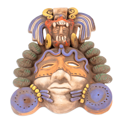 Ceramic mask, 'Olmec Jade and Jaguar' - Signed Handcrafted Mexican Ceramic Jaguar-Man Mask
