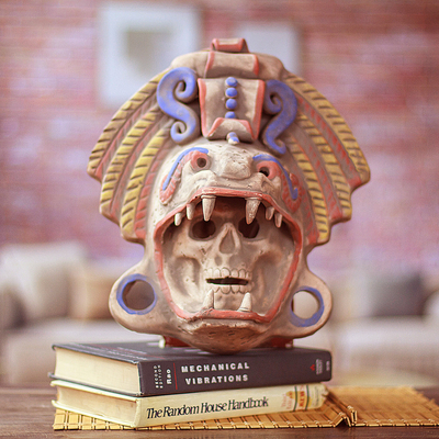Keramikmaske - Handgefertigte mexikanische Totenkopf- und Schlangenmaske aus Keramik