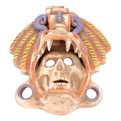 Máscara de cerámica - Máscara de calavera y serpiente de cerámica mexicana hecha a mano