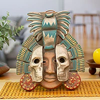 Máscara de cerámica, "Vida y muerte en Teotihuacán". - Máscara de calavera de cerámica mexicana hecha a mano.