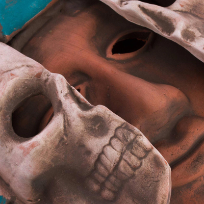 Ceramic mask, 'Life and Death in Teotihuacan' - Handcrafted Mexican Ceramic Skull Mask
