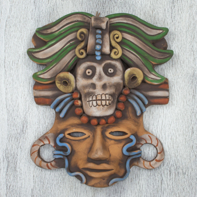 Ceramic mask, 'Death Cult Priest' - Handcrafted Mexican Ceramic Skull Priest Mask