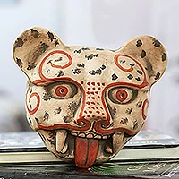 Ceramic mask, 'Jaguar Head' - Handcrafted Mexican Ceramic Jaguar Mask