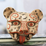 Ceramic mask, 'Jaguar Head' - Handcrafted Mexican Ceramic Jaguar Mask