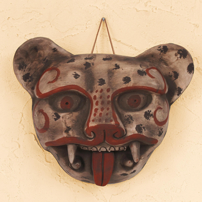Ceramic mask, 'Jaguar Head' - Handcrafted Mexican Ceramic Jaguar Mask