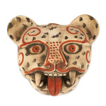 Ceramic mask, 'Jaguar Head' - Handcrafted Mexican Ceramic Jaguar Mask