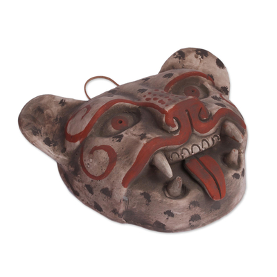 Máscara de cerámica, 'Cabeza de Jaguar' - Máscara de Jaguar de Cerámica Mexicana hecha a mano