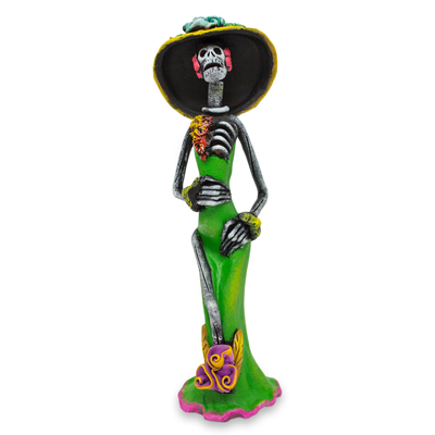 Ceramic sculpture, 'Dazzling Catrina' - Day of the Dead Catrina Sculpture Artisan Crafted
