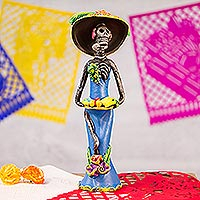 Ceramic sculpture, 'Catrina the Temptress' - Dia de los Muertos Ceramic Sculpture Crafted by Hand