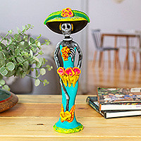 Ceramic sculpture, 'Catrina the Beautiful' - Day of the Dead Catrina Ceramic Sculpture Crafted by Hand