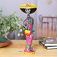 Ceramic sculpture, 'Gorgeous Catrina' - Catrina Day of the Dead Ceramic Sculpture from Mexico