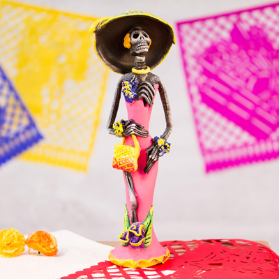 Escultura de cerámica, 'Gorgeous Catrina' - Catrina Día de Muertos Escultura de Cerámica de México