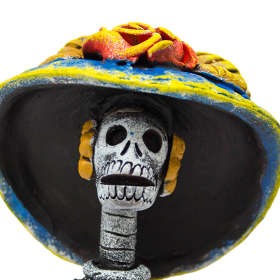 Escultura de cerámica, 'Gorgeous Catrina' - Catrina Día de Muertos Escultura de Cerámica de México