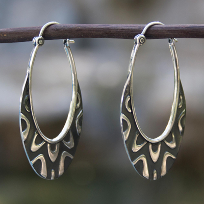 Sterling silver hoop earrings, Antique Taxco Lace