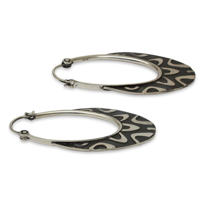 Sterling silver hoop earrings, 'Antique Taxco Lace' - Artisan Crafted Taxco Silver Hoop Earrings from Mexico