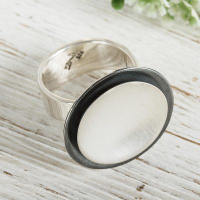 Sterling silver cocktail ring, 'Lunar Shadow' - Taxco jewellery Sterling Silver Cocktail Ring