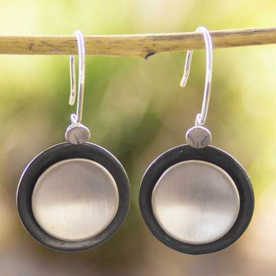 Sterling silver dangle earrings, 'Lunar Shadow' - Sterling Silver Dangle Earrings Taxco Artisan Jewelry