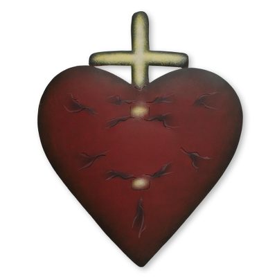 Steel wall art, 'Valiant Heart' - Steel Heart and Cross Sculpture for the Wall