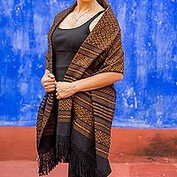 Handwoven Zapotec Brown on Ivory Cotton Rebozo Shawl 'Natural