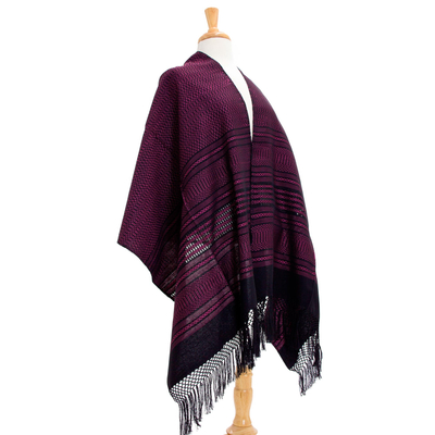 Rebozo-Schal aus Zapotec-Baumwolle - Handgewebter Zapotec-Schal aus hellrosa und schwarzer Baumwolle