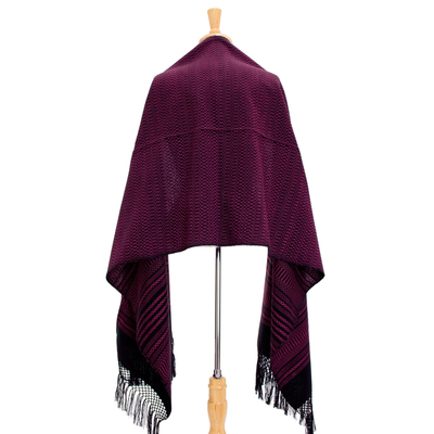 Zapotec cotton rebozo shawl, 'Mexican Rose' - Bright Pink and Black Cotton Handwoven Zapotec Shawl