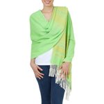 Zapotec cotton rebozo shawl, 'Golden Meadow' - Handwoven Bright Green and Yellow Cotton Zapotec Shawl
