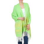 Zapotec cotton rebozo shawl, 'Golden Meadow' - Handwoven Bright Green and Yellow Cotton Zapotec Shawl