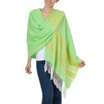 Zapotec cotton rebozo shawl, 'Golden Meadow' - Handwoven Bright Green and Yellow Cotton Zapotec Shawl