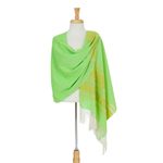 Zapotec cotton rebozo shawl, 'Golden Meadow' - Handwoven Bright Green and Yellow Cotton Zapotec Shawl