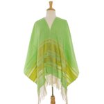 Zapotec cotton rebozo shawl, 'Golden Meadow' - Handwoven Bright Green and Yellow Cotton Zapotec Shawl