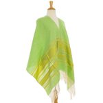 Zapotec cotton rebozo shawl, 'Golden Meadow' - Handwoven Bright Green and Yellow Cotton Zapotec Shawl