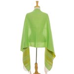 Zapotec cotton rebozo shawl, 'Golden Meadow' - Handwoven Bright Green and Yellow Cotton Zapotec Shawl