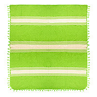 Zapotec cotton bedspread, 'Oaxaca Fields' (king) - Mexican Handwoven Green Cotton Zapotec Bedspread (King)