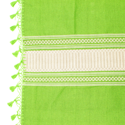 Cubrecama de algodón zapoteca, (rey) - Cubrecama zapoteco de algodón verde tejido a mano mexicano (rey)