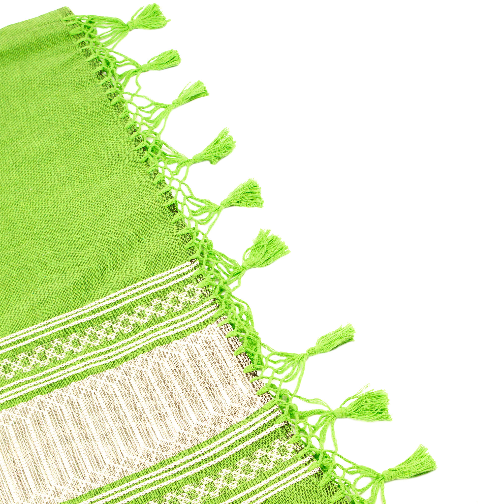 Mexican Handwoven Green Cotton Zapotec Bedspread (King) Oaxaca Fields