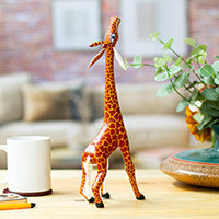 Wood figurine, 'My Curious Giraffe'