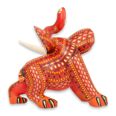 Wood alebrije sculpture, 'My Elephant Friend' - Artisan Crafted Wood Orange Elephant Figurine from Mexico