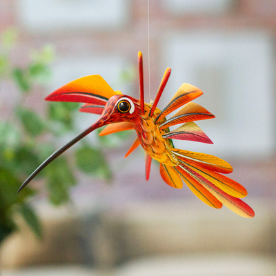 Alebrije escultura - Escultura de alebrije de colibrí multicolor hecha a mano