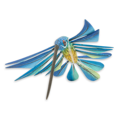 Alebrije sculpture, 'Blue Hummingbird' - Blue Hummingbird Alebrije Hanging Sculpture from Mexico