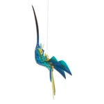 Alebrije sculpture, 'Blue Hummingbird' - Blue Hummingbird Alebrije Hanging Sculpture from Mexico