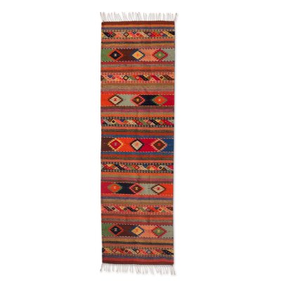 Zapotec wool runner rug, 'Oaxaca Fiesta' (2x6.5) - Zapotec Wool Runner Rug with Natural colours (2x6.5)