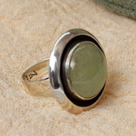 Prehnite cocktail ring, 'Verdant Glow' - Prehnite and Sterling Silver Ring Taxco Jewelry Art