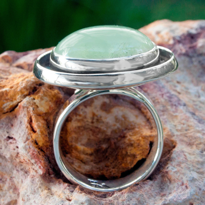 Prehnite cocktail ring, 'Verdant Glow' - Prehnite and Sterling Silver Ring Taxco Jewellery Art