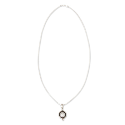 Cultured pearl pendant necklace, 'Lunar Shadow' - Taxco Jewelry Necklace Pearl and Sterling Silver