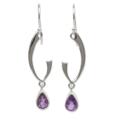 Amethyst dangle earrings, 'Lilac Spark' - Artisan Crafted Sterling Silver Earrings with Amethyst
