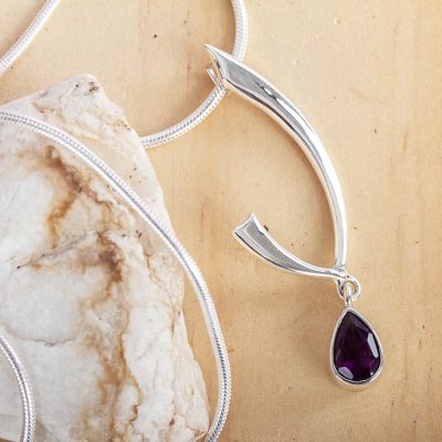 Amethyst pendant necklace, 'Lilac Spark' - Artisan Crafted Sterling Silver Necklace with Amethyst