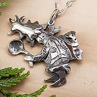 Sterling silver pendant necklace, 'Tejonero Dancer' - Sterling Silver Necklace with Traditional Mexican Dancer
