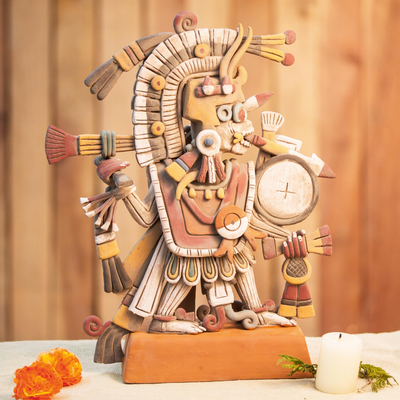 Ceramic sculpture, 'Aztec God of Dawn' - Signed Artisan Crafted Aztec Ceramic Sculpture from Mexico