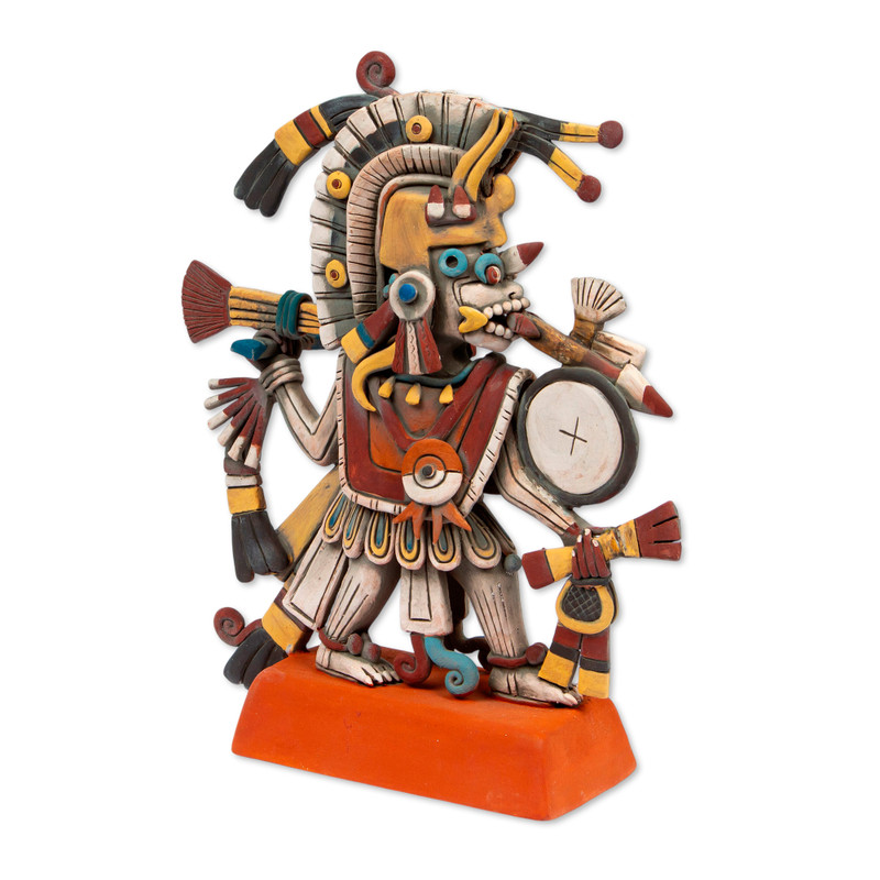 Signed Artisan Crafted Aztec Ceramic Sculpture from Mexico - Aztec